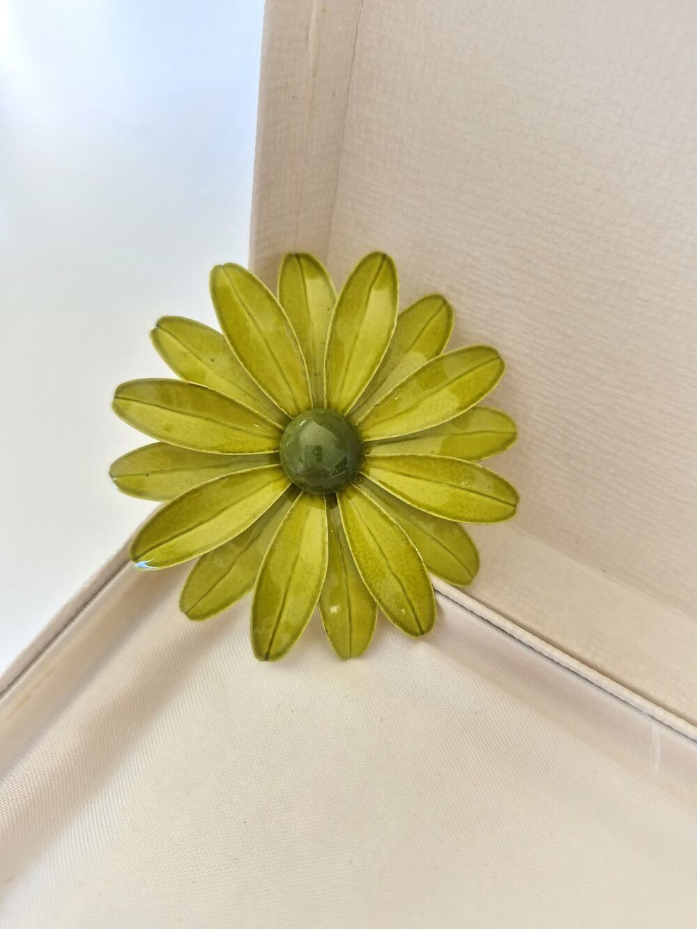 Vintage Green Sunflower Metal Enamel Brooch